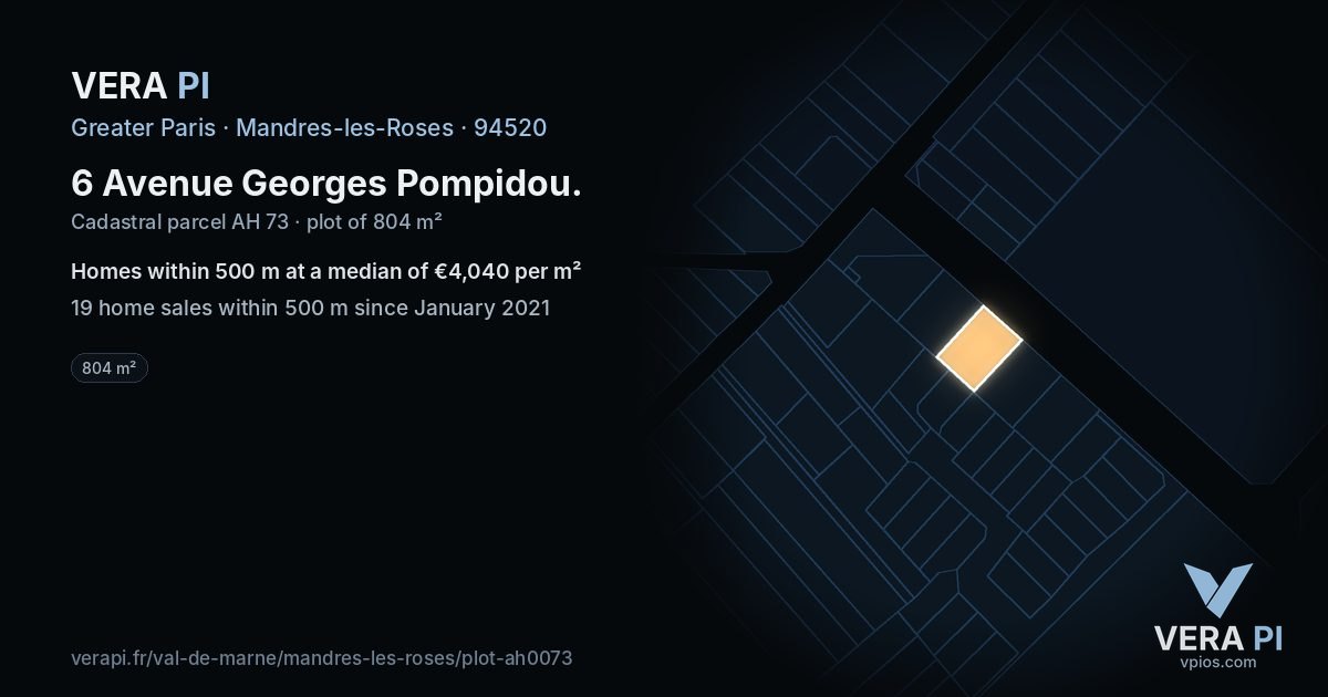 6 Avenue Georges Pompidou, Mandres-les-Roses at night – the plot lit, the parcels around coloured by the prices near them