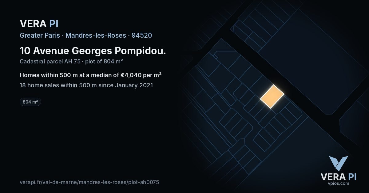 10 Avenue Georges Pompidou, Mandres-les-Roses at night – the plot lit, the parcels around coloured by the prices near them