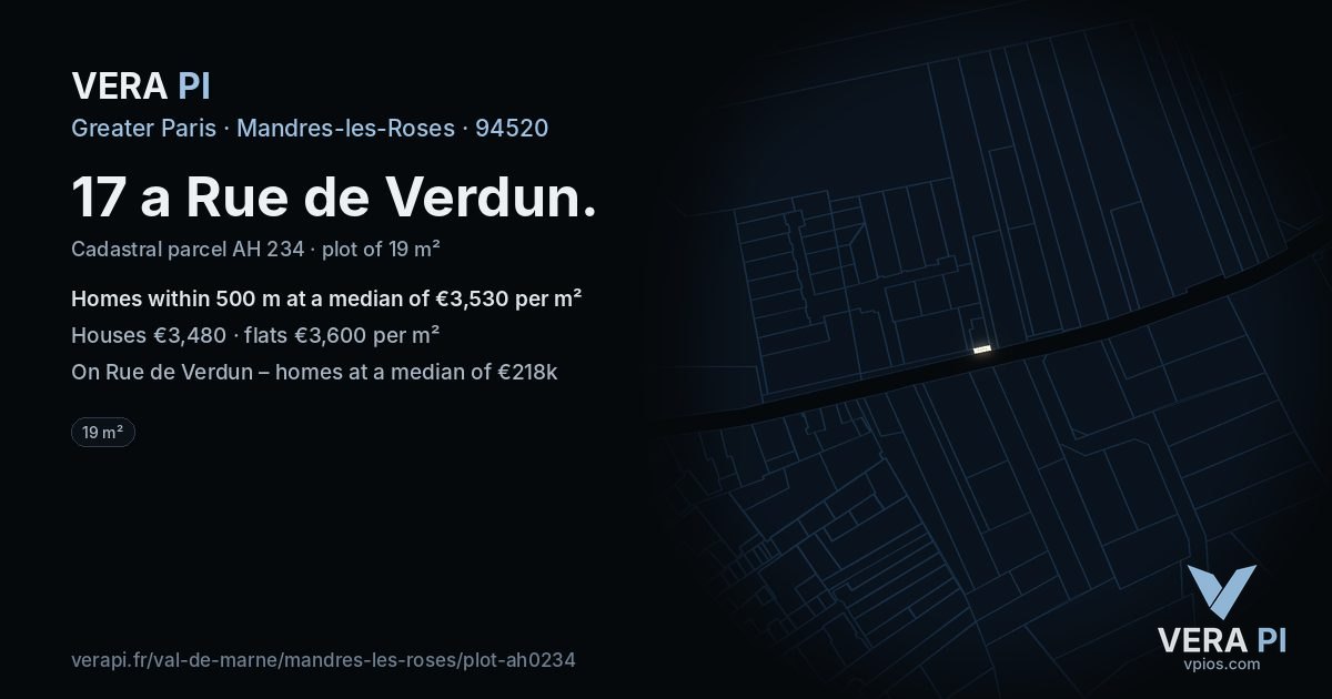 17 a Rue de Verdun, Mandres-les-Roses at night – the plot lit, the parcels around coloured by the prices near them