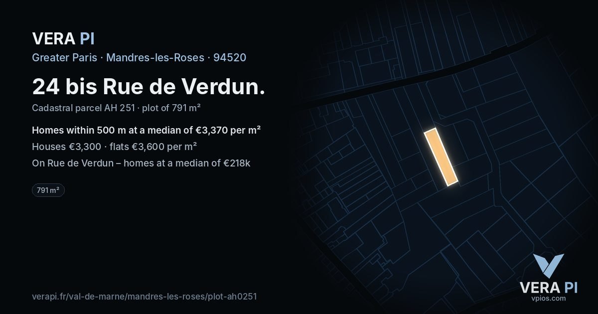 24 bis Rue de Verdun, Mandres-les-Roses at night – the plot lit, the parcels around coloured by the prices near them
