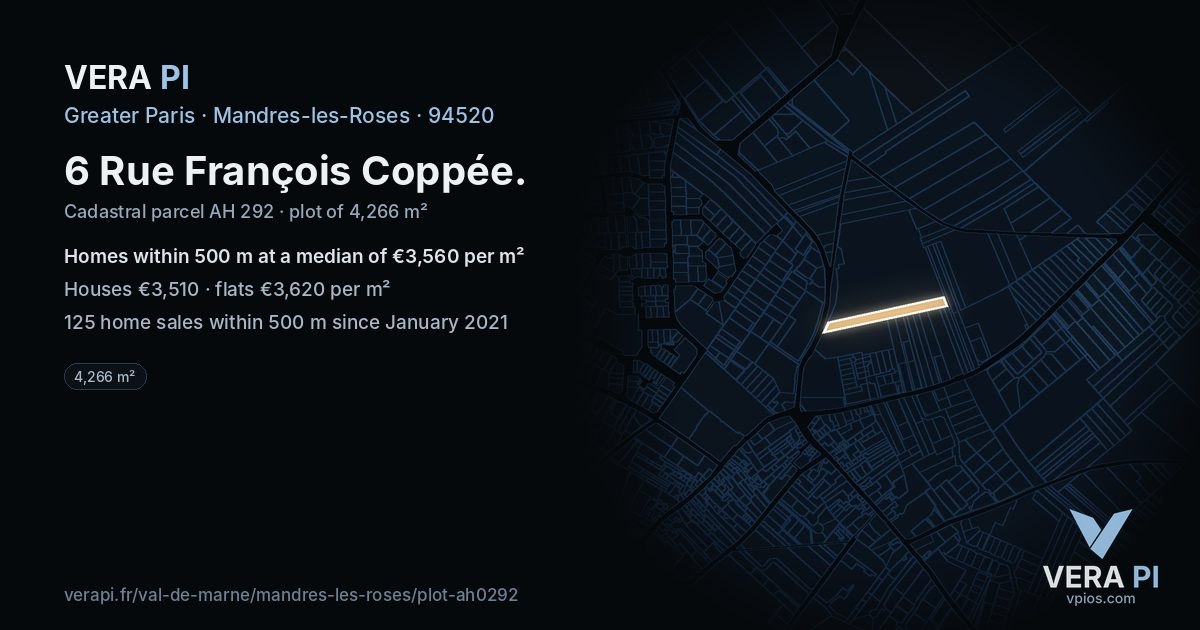 6 Rue François Coppée, Mandres-les-Roses at night – the plot lit, the parcels around coloured by the prices near them