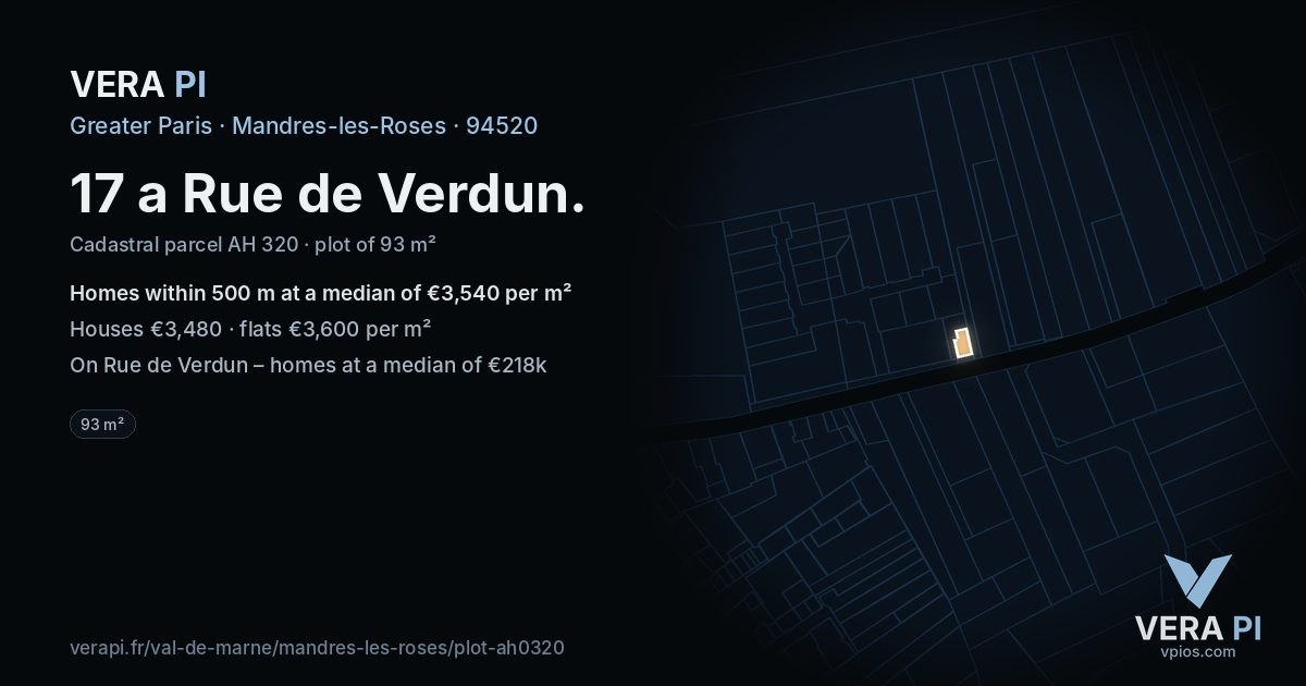 17 a Rue de Verdun, Mandres-les-Roses at night – the plot lit, the parcels around coloured by the prices near them
