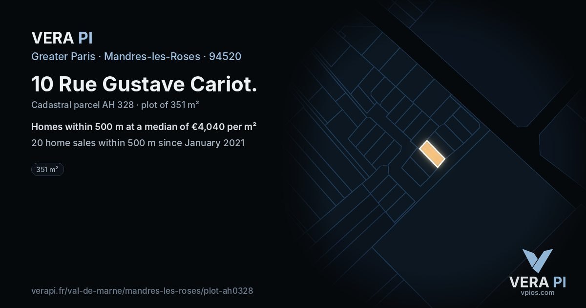 10 Rue Gustave Cariot, Mandres-les-Roses at night – the plot lit, the parcels around coloured by the prices near them