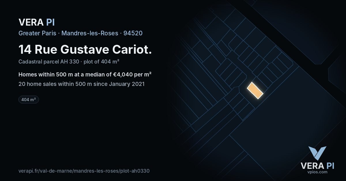 14 Rue Gustave Cariot, Mandres-les-Roses at night – the plot lit, the parcels around coloured by the prices near them