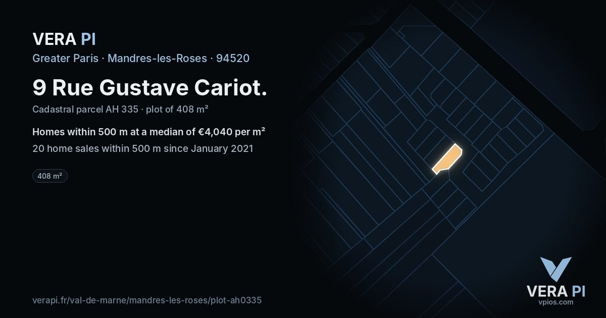 9 Rue Gustave Cariot, Mandres-les-Roses at night – the plot lit, the parcels around coloured by the prices near them