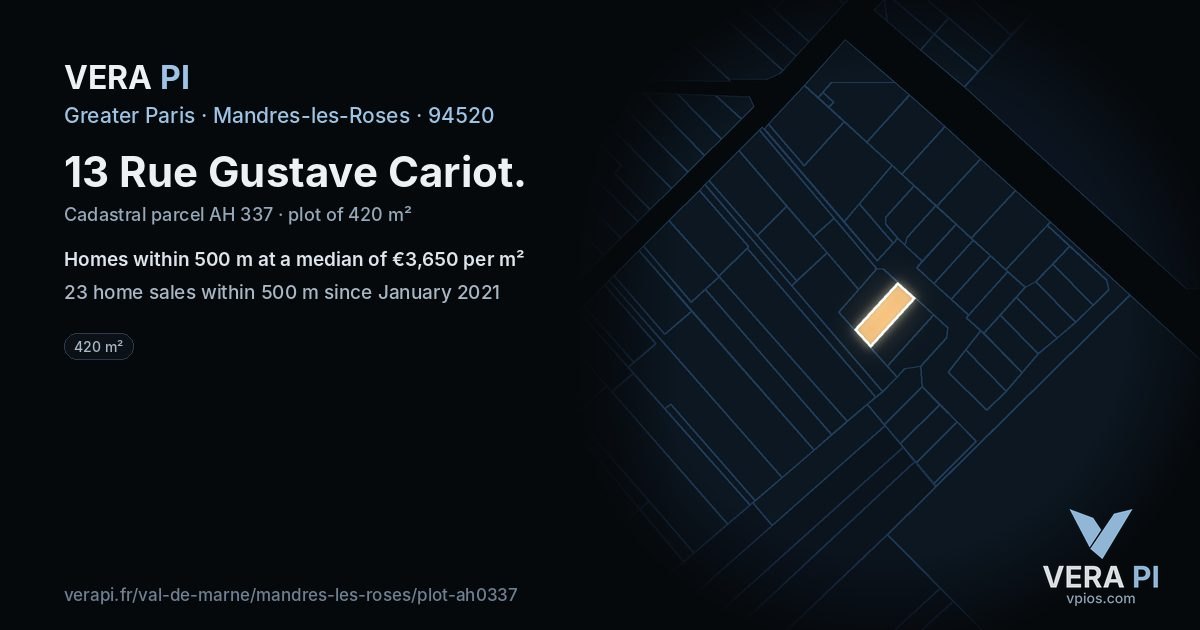 13 Rue Gustave Cariot, Mandres-les-Roses at night – the plot lit, the parcels around coloured by the prices near them