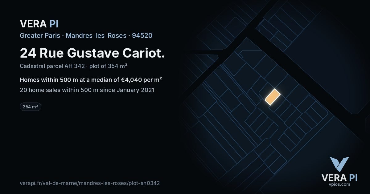 24 Rue Gustave Cariot, Mandres-les-Roses at night – the plot lit, the parcels around coloured by the prices near them