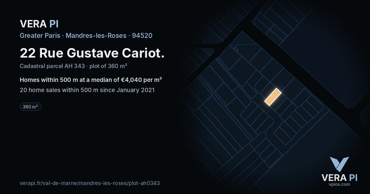22 Rue Gustave Cariot, Mandres-les-Roses at night – the plot lit, the parcels around coloured by the prices near them