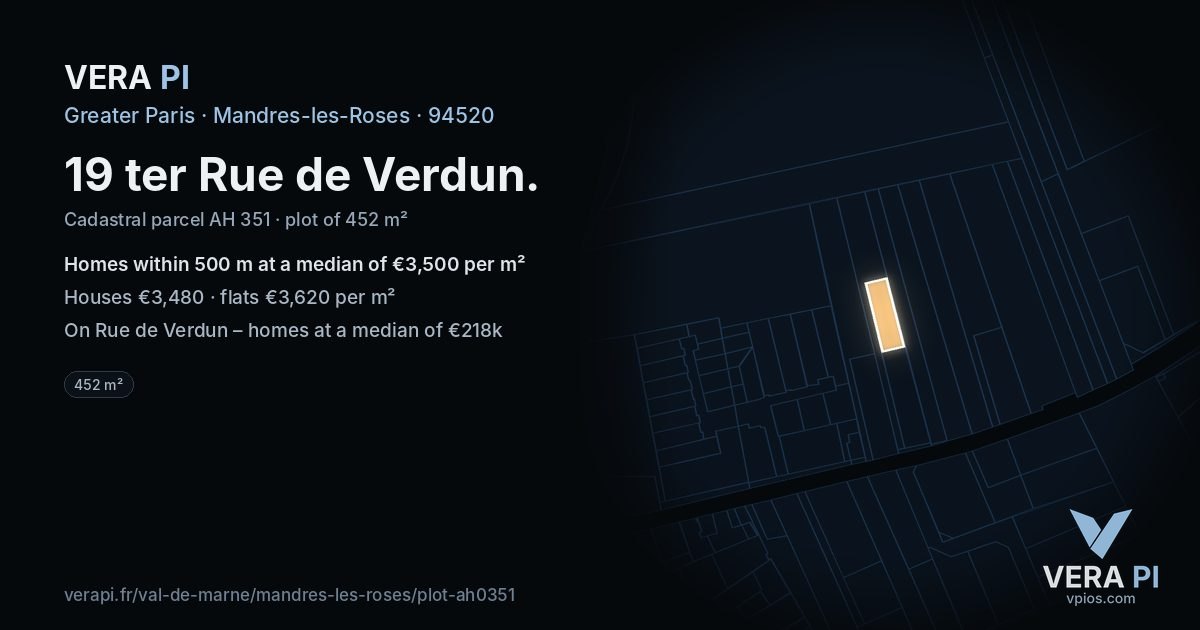 19 ter Rue de Verdun, Mandres-les-Roses at night – the plot lit, the parcels around coloured by the prices near them