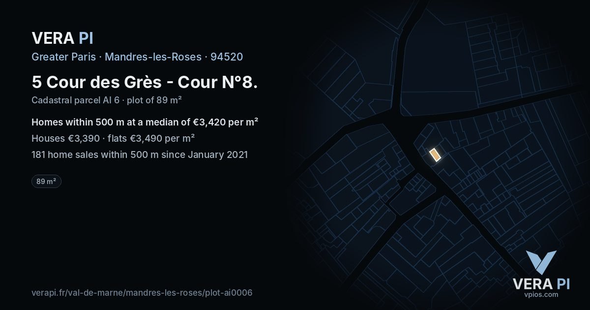5 Cour des Grès - Cour N°8, Mandres-les-Roses at night – the plot lit, the parcels around coloured by the prices near them