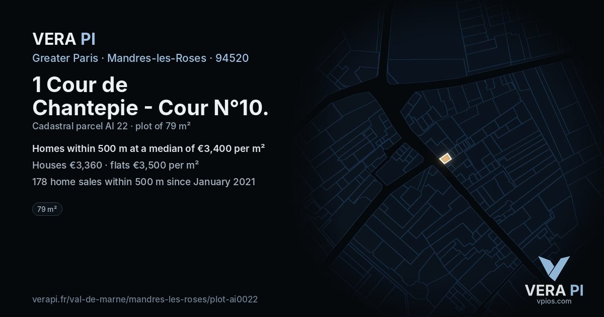 1 Cour de Chantepie - Cour N°10, Mandres-les-Roses at night – the plot lit, the parcels around coloured by the prices near them