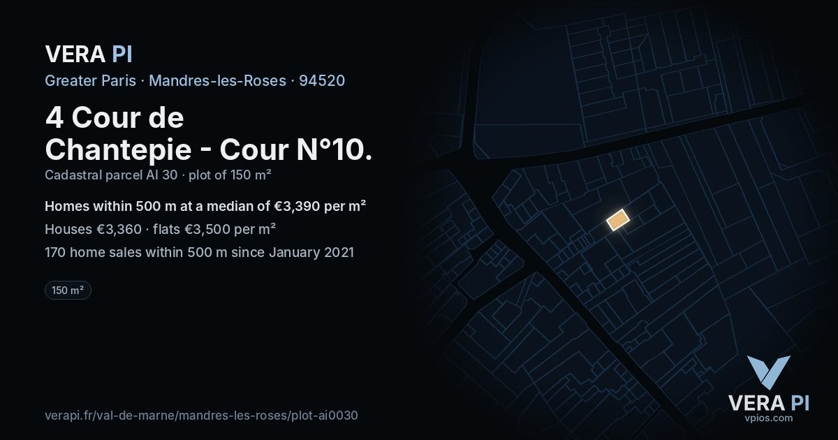 4 Cour de Chantepie - Cour N°10, Mandres-les-Roses at night – the plot lit, the parcels around coloured by the prices near them