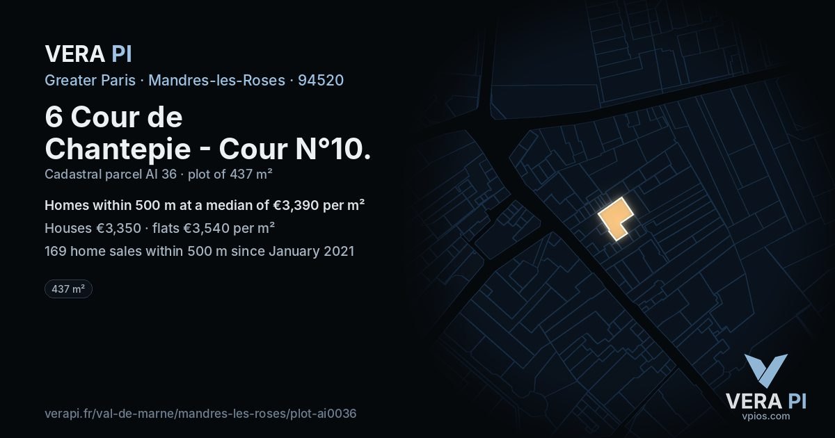 6 Cour de Chantepie - Cour N°10, Mandres-les-Roses at night – the plot lit, the parcels around coloured by the prices near them