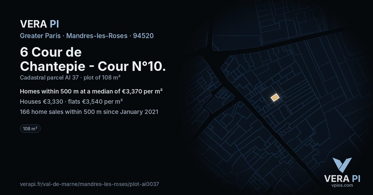 6 Cour de Chantepie - Cour N°10, Mandres-les-Roses at night – the plot lit, the parcels around coloured by the prices near them