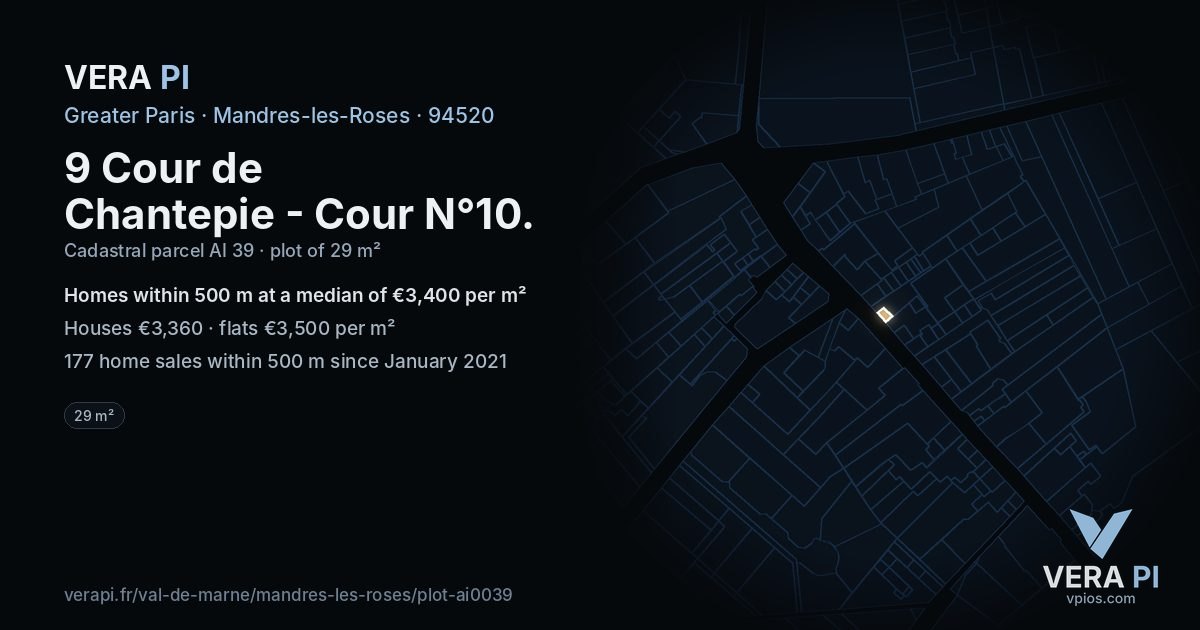 9 Cour de Chantepie - Cour N°10, Mandres-les-Roses at night – the plot lit, the parcels around coloured by the prices near them