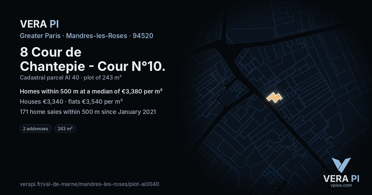 8 Cour de Chantepie - Cour N°10, Mandres-les-Roses at night – the plot lit, the parcels around coloured by the prices near them