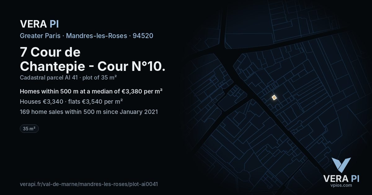 7 Cour de Chantepie - Cour N°10, Mandres-les-Roses at night – the plot lit, the parcels around coloured by the prices near them