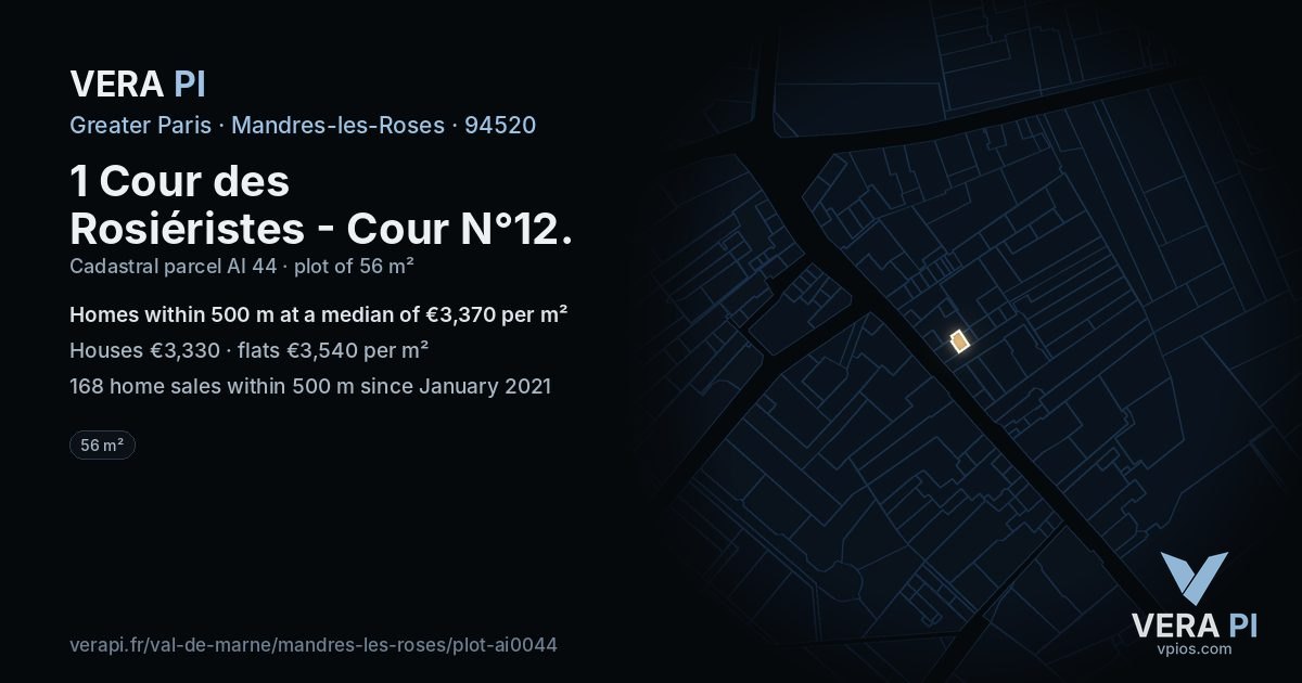 1 Cour des Rosiéristes - Cour N°12, Mandres-les-Roses at night – the plot lit, the parcels around coloured by the prices near them