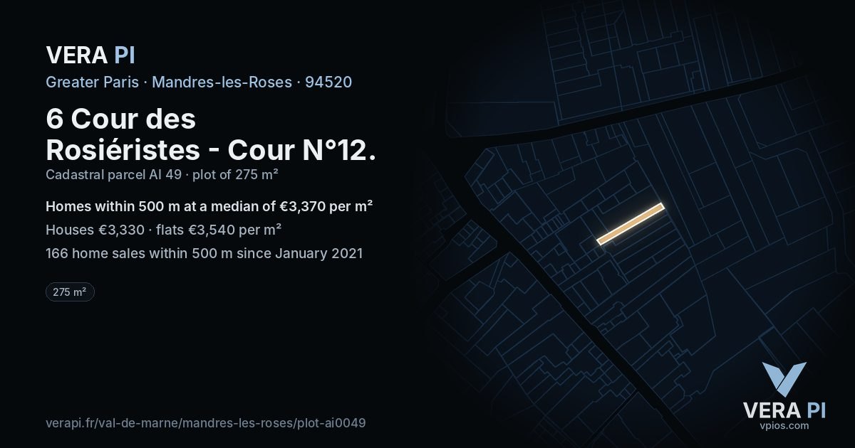 6 Cour des Rosiéristes - Cour N°12, Mandres-les-Roses at night – the plot lit, the parcels around coloured by the prices near them