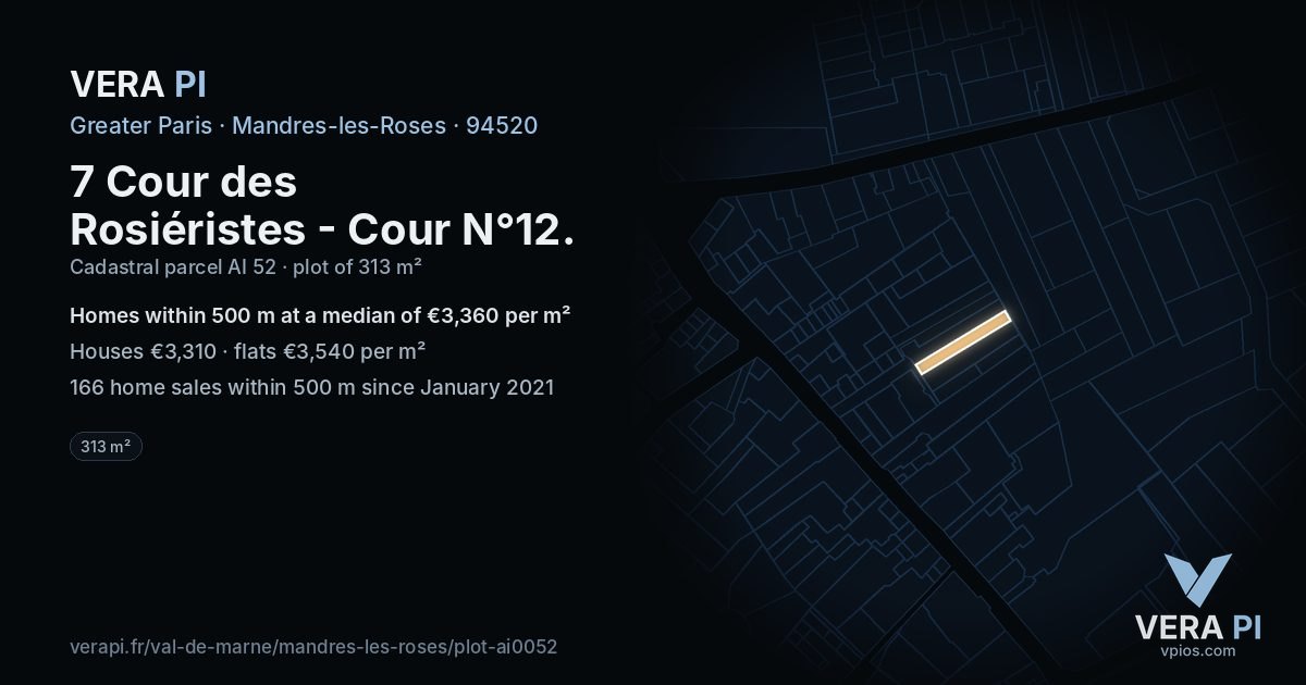 7 Cour des Rosiéristes - Cour N°12, Mandres-les-Roses at night – the plot lit, the parcels around coloured by the prices near them