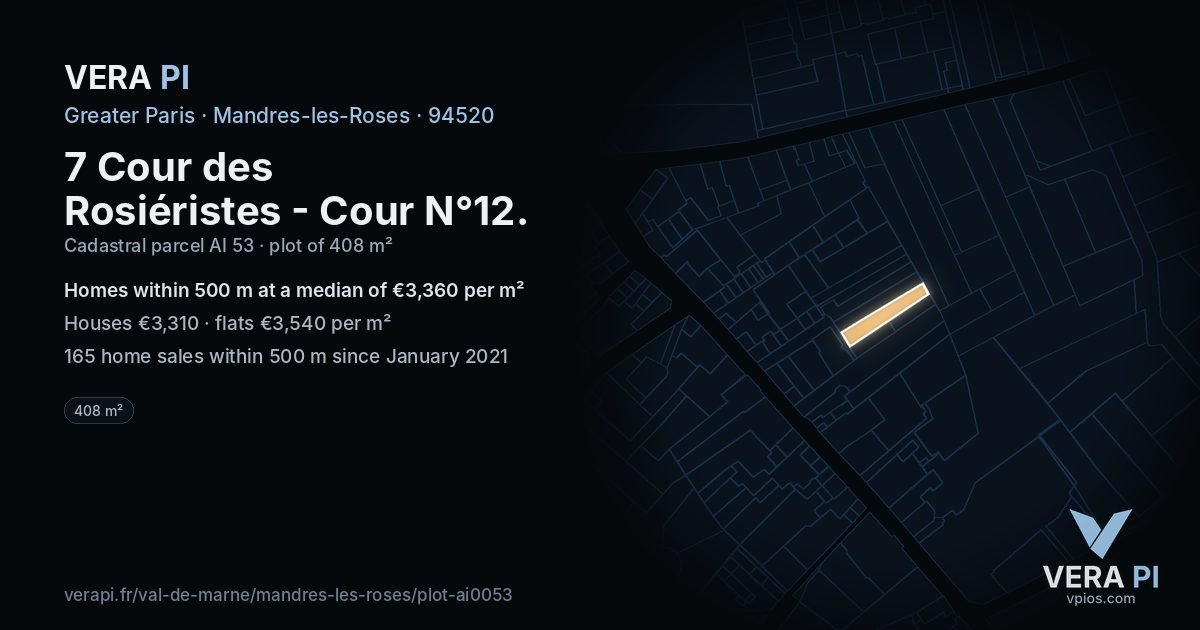 7 Cour des Rosiéristes - Cour N°12, Mandres-les-Roses at night – the plot lit, the parcels around coloured by the prices near them