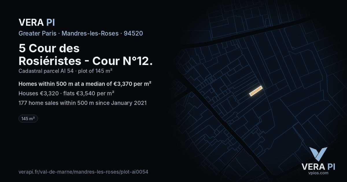 5 Cour des Rosiéristes - Cour N°12, Mandres-les-Roses at night – the plot lit, the parcels around coloured by the prices near them