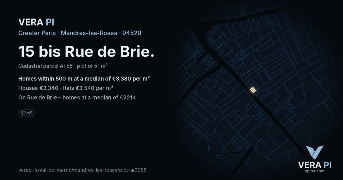 15 bis Rue de Brie, Mandres-les-Roses at night – the plot lit, the parcels around coloured by the prices near them