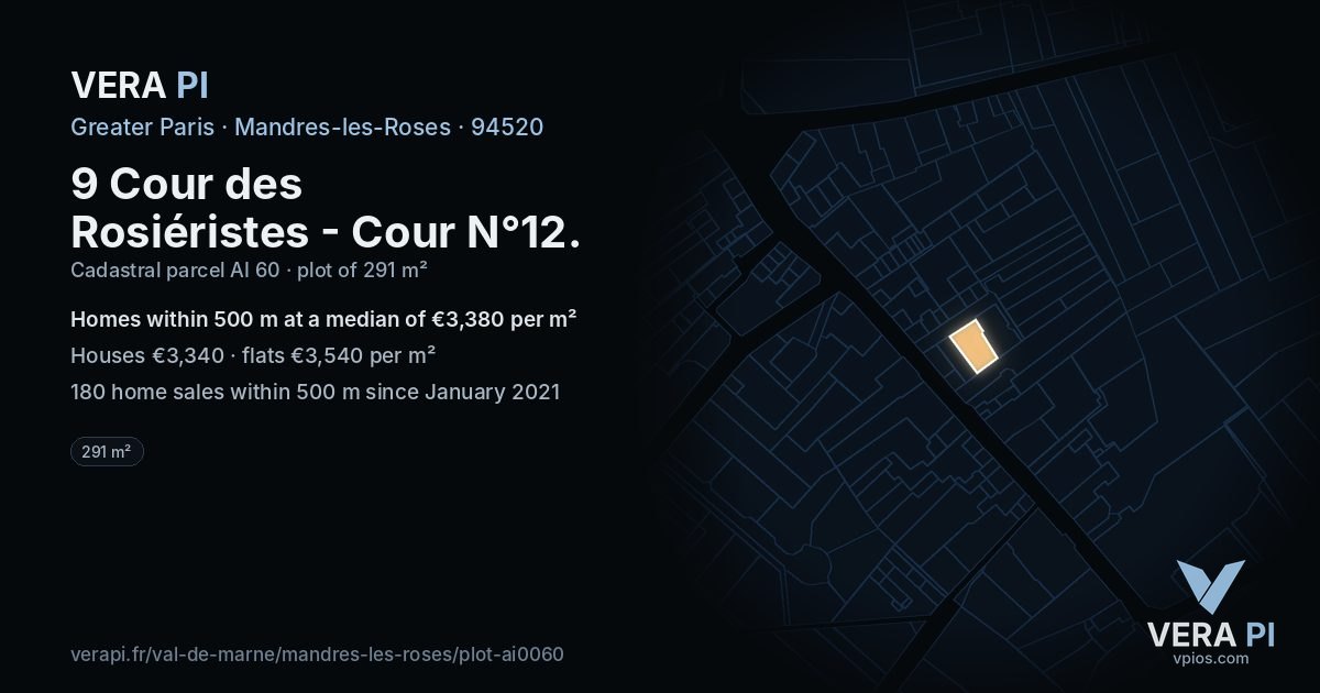 9 Cour des Rosiéristes - Cour N°12, Mandres-les-Roses at night – the plot lit, the parcels around coloured by the prices near them