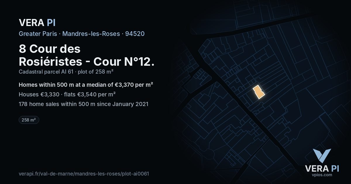 8 Cour des Rosiéristes - Cour N°12, Mandres-les-Roses at night – the plot lit, the parcels around coloured by the prices near them