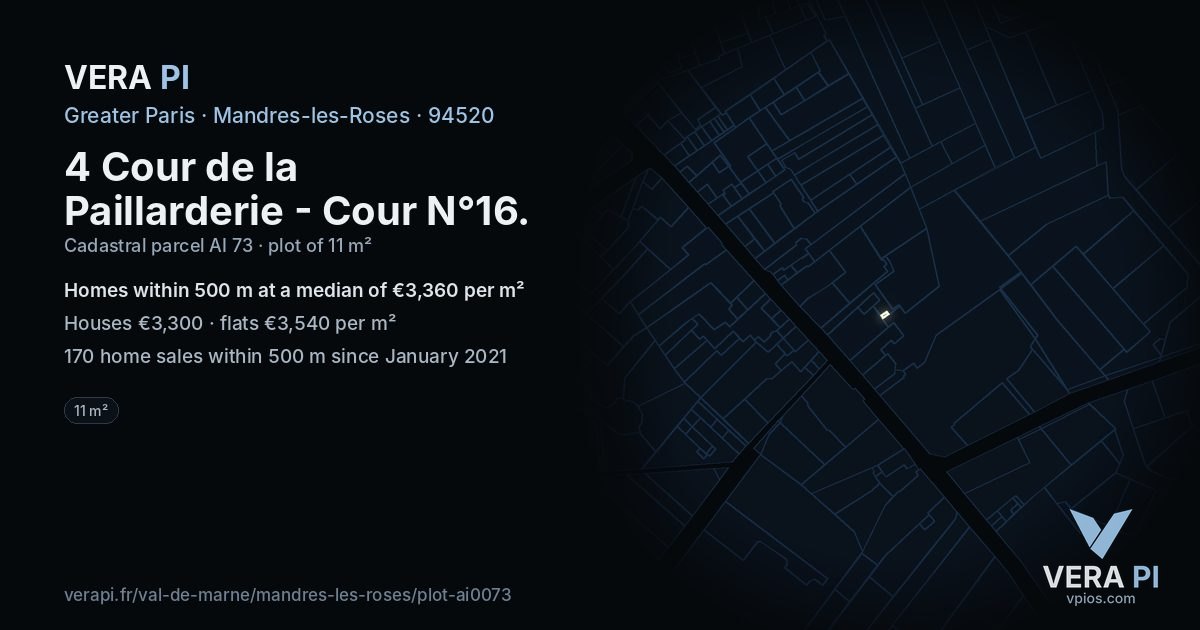 4 Cour de la Paillarderie - Cour N°16, Mandres-les-Roses at night – the plot lit, the parcels around coloured by the prices near them