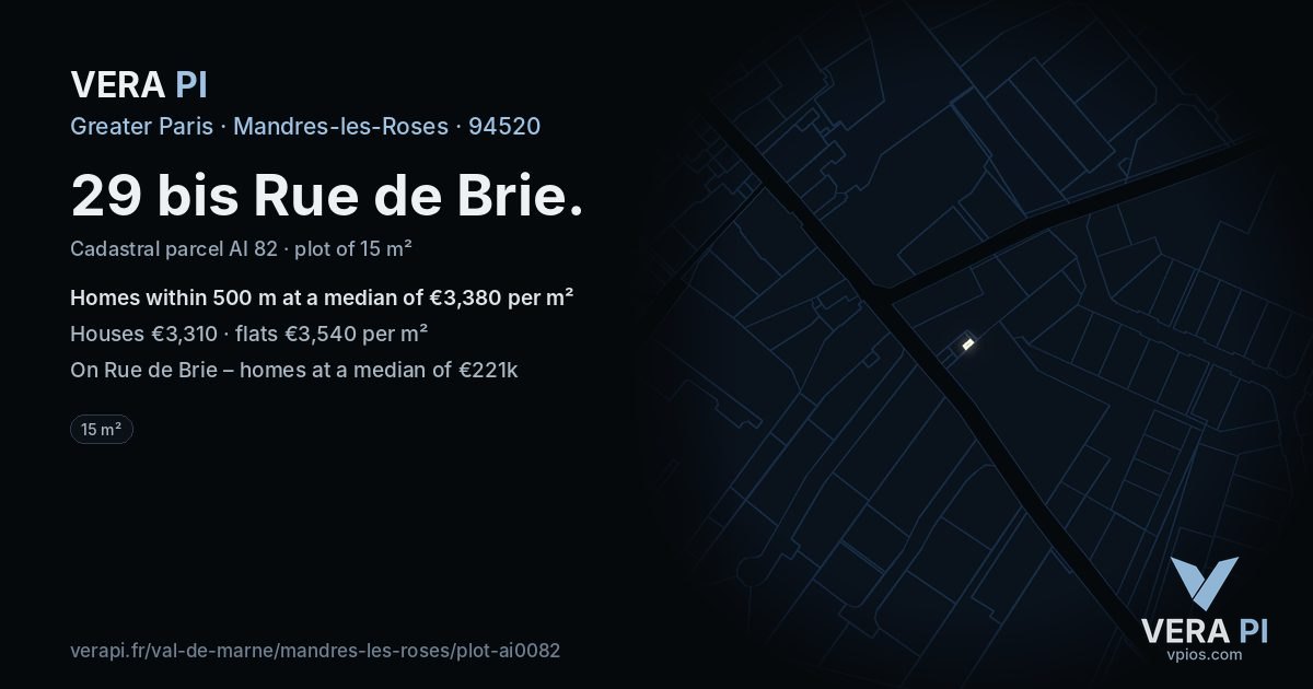 29 bis Rue de Brie, Mandres-les-Roses at night – the plot lit, the parcels around coloured by the prices near them