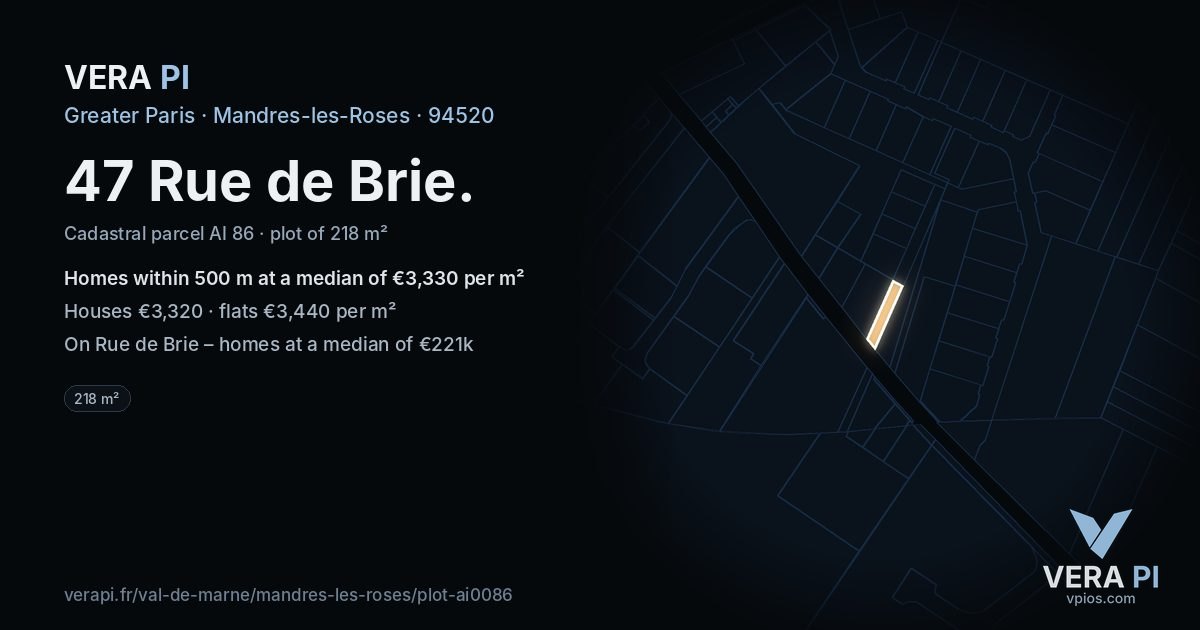 47 Rue de Brie, Mandres-les-Roses at night – the plot lit, the parcels around coloured by the prices near them
