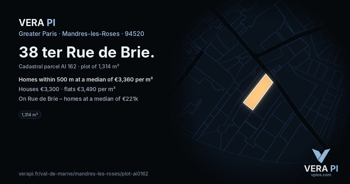 38 ter Rue de Brie, Mandres-les-Roses at night – the plot lit, the parcels around coloured by the prices near them