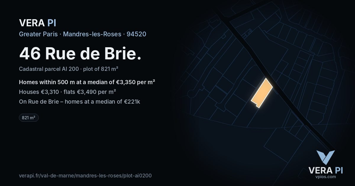 46 Rue de Brie, Mandres-les-Roses at night – the plot lit, the parcels around coloured by the prices near them
