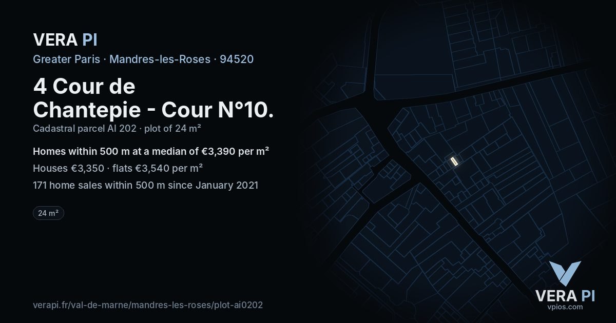 4 Cour de Chantepie - Cour N°10, Mandres-les-Roses at night – the plot lit, the parcels around coloured by the prices near them