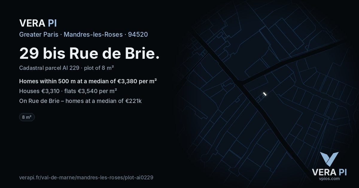 29 bis Rue de Brie, Mandres-les-Roses at night – the plot lit, the parcels around coloured by the prices near them
