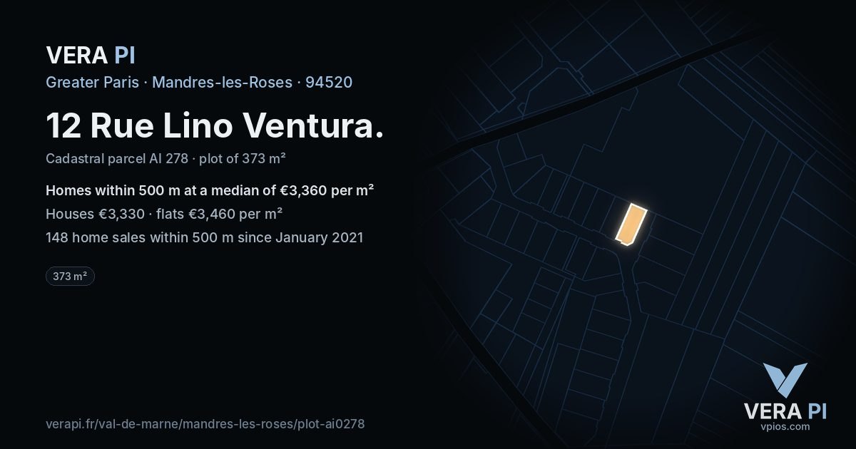 12 Rue Lino Ventura, Mandres-les-Roses at night – the plot lit, the parcels around coloured by the prices near them