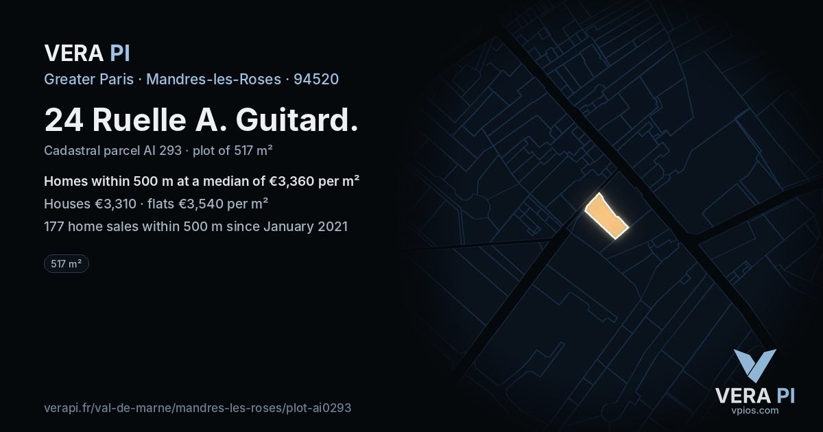 24 Ruelle A. Guitard, Mandres-les-Roses at night – the plot lit, the parcels around coloured by the prices near them