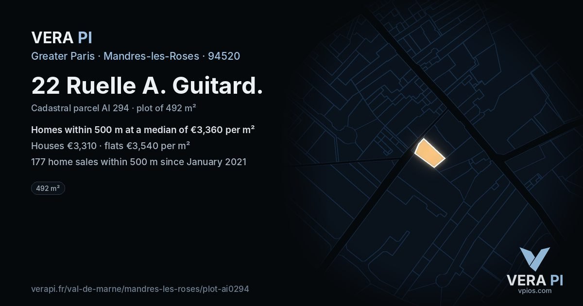 22 Ruelle A. Guitard, Mandres-les-Roses at night – the plot lit, the parcels around coloured by the prices near them