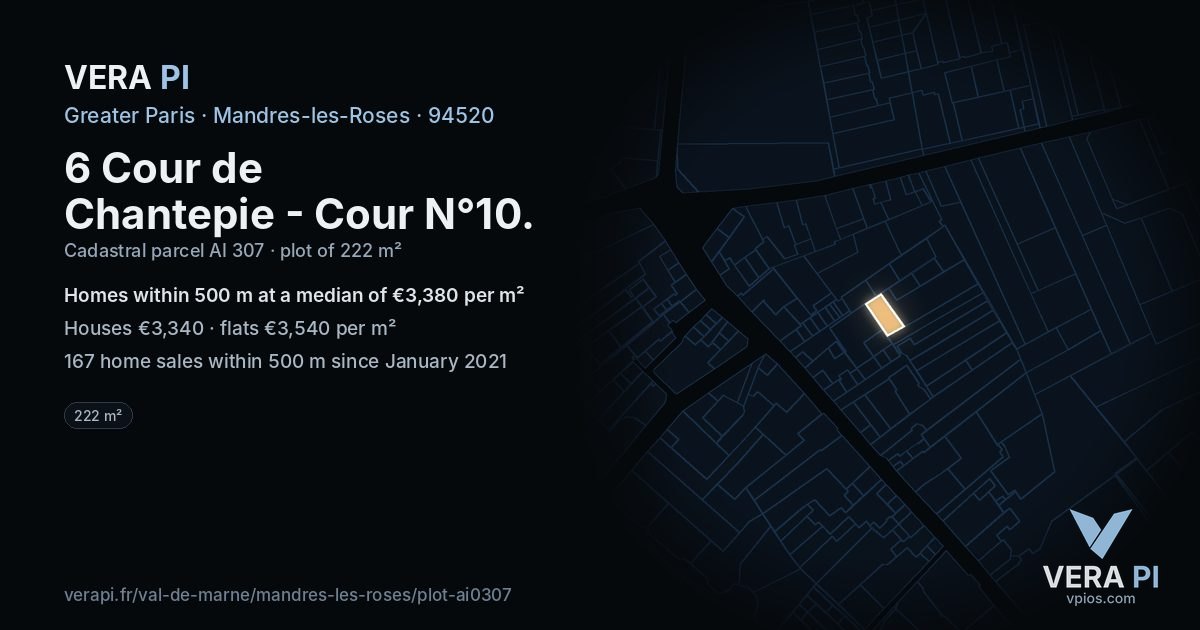 6 Cour de Chantepie - Cour N°10, Mandres-les-Roses at night – the plot lit, the parcels around coloured by the prices near them