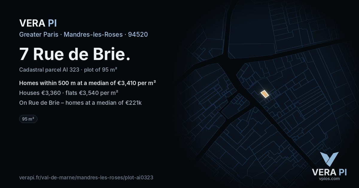 7 Rue de Brie, Mandres-les-Roses at night – the plot lit, the parcels around coloured by the prices near them
