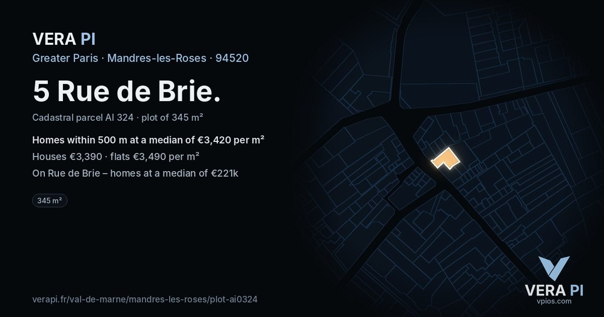 5 Rue de Brie, Mandres-les-Roses at night – the plot lit, the parcels around coloured by the prices near them