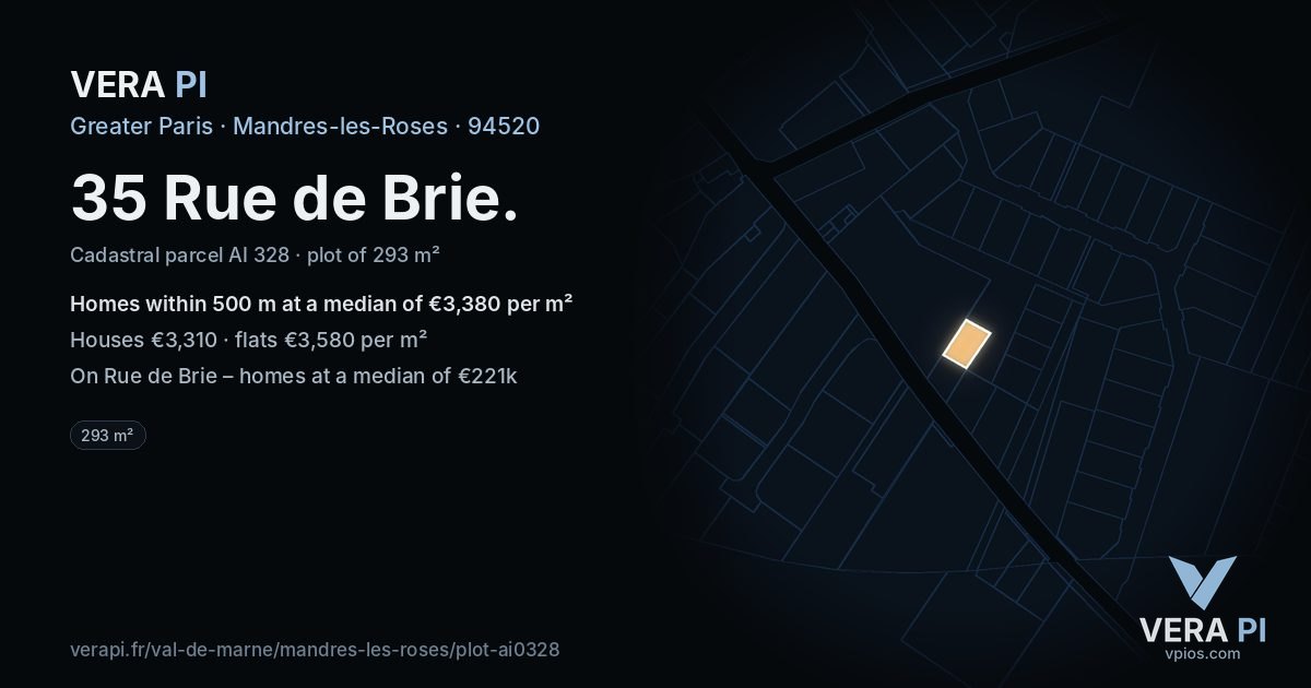 35 Rue de Brie, Mandres-les-Roses at night – the plot lit, the parcels around coloured by the prices near them