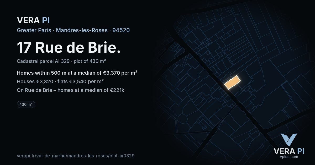 17 Rue de Brie, Mandres-les-Roses at night – the plot lit, the parcels around coloured by the prices near them