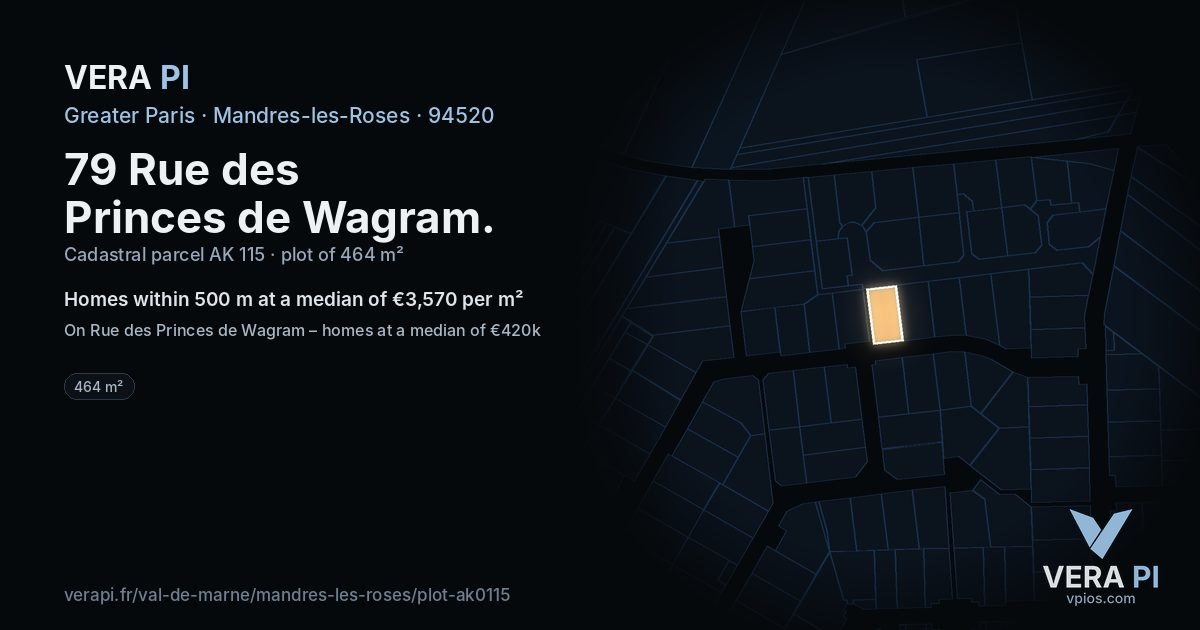 79 Rue des Princes de Wagram, Mandres-les-Roses at night – the plot lit, the parcels around coloured by the prices near them
