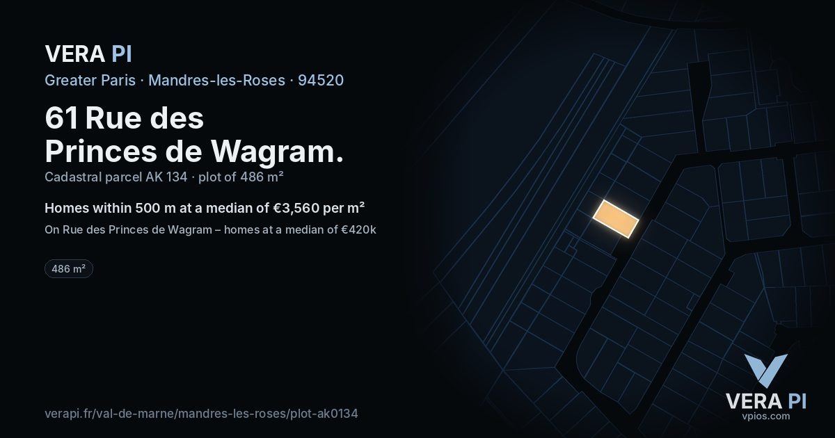 61 Rue des Princes de Wagram, Mandres-les-Roses at night – the plot lit, the parcels around coloured by the prices near them