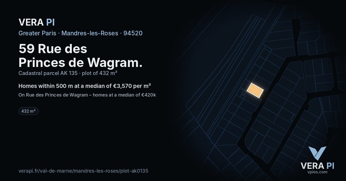 59 Rue des Princes de Wagram, Mandres-les-Roses at night – the plot lit, the parcels around coloured by the prices near them