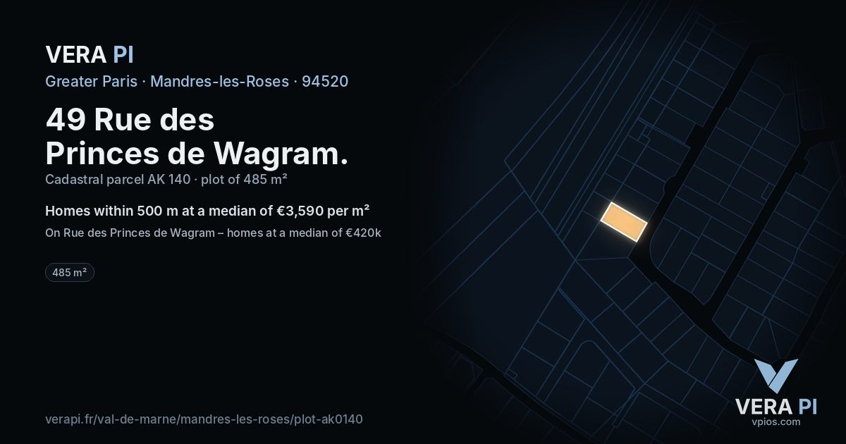 49 Rue des Princes de Wagram, Mandres-les-Roses at night – the plot lit, the parcels around coloured by the prices near them