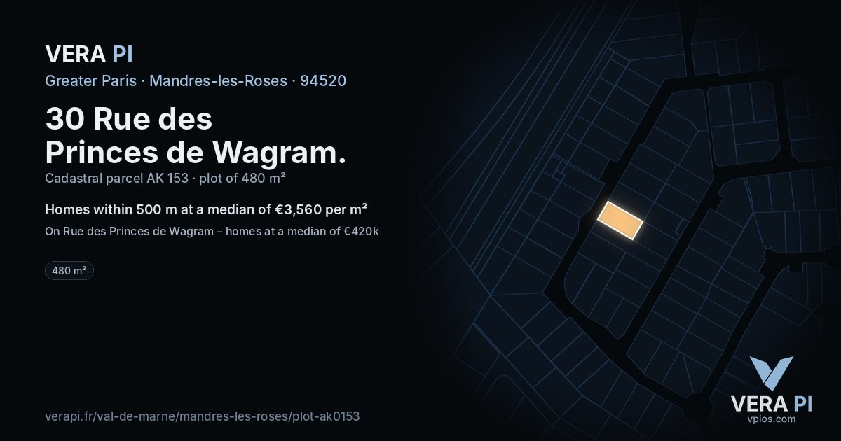 30 Rue des Princes de Wagram, Mandres-les-Roses at night – the plot lit, the parcels around coloured by the prices near them