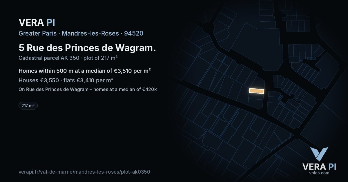 5 Rue des Princes de Wagram, Mandres-les-Roses at night – the plot lit, the parcels around coloured by the prices near them
